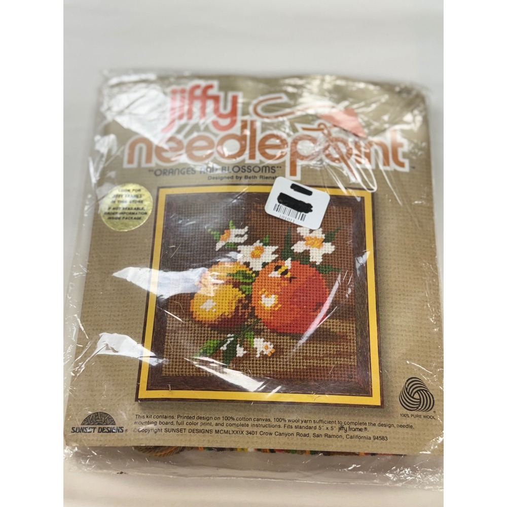 Vintage Jiffy Needlepoint Kit Oranges and Blossoms by Sunset Designs 1979